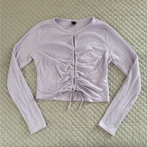Lavender Ruched lace up Long Sleeve Crop top